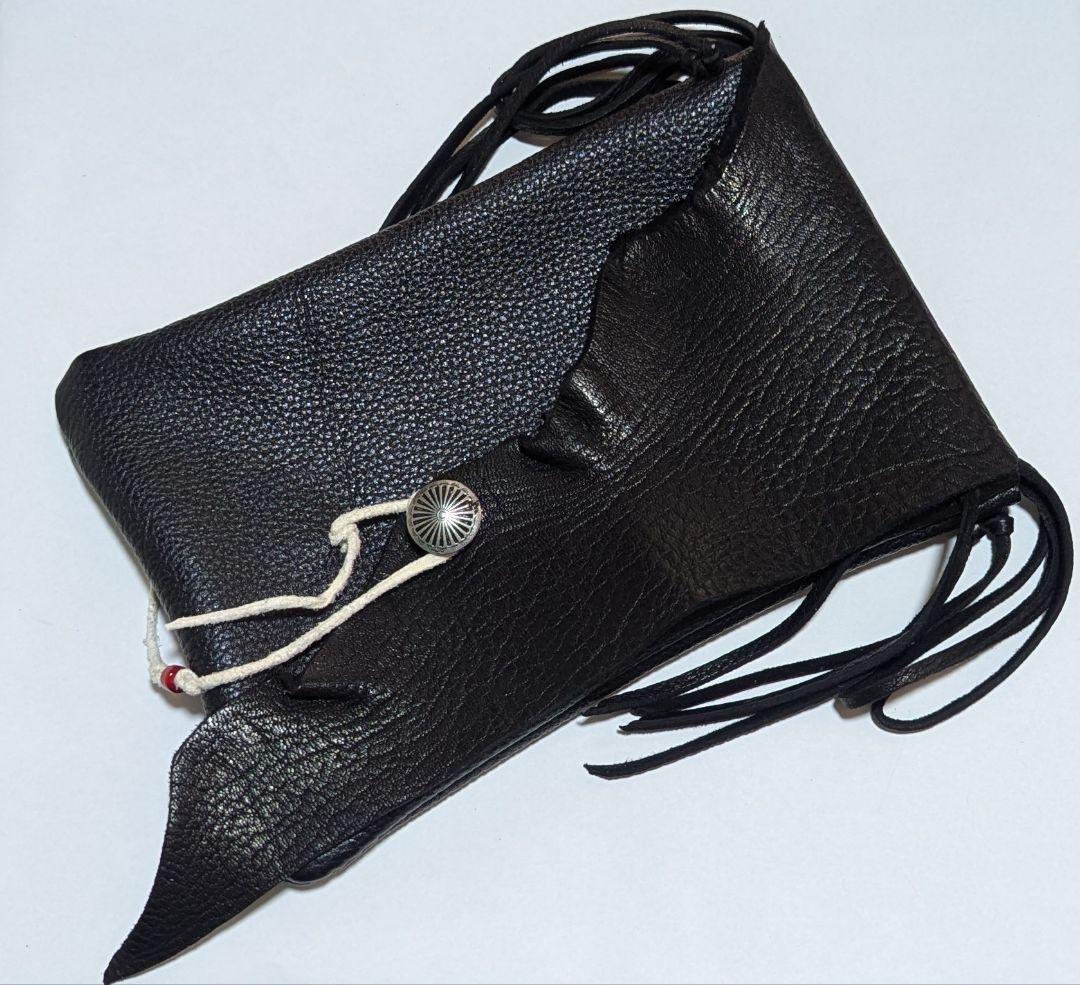 鹿革　メディスンバッグ　ディアスキン　ブラック