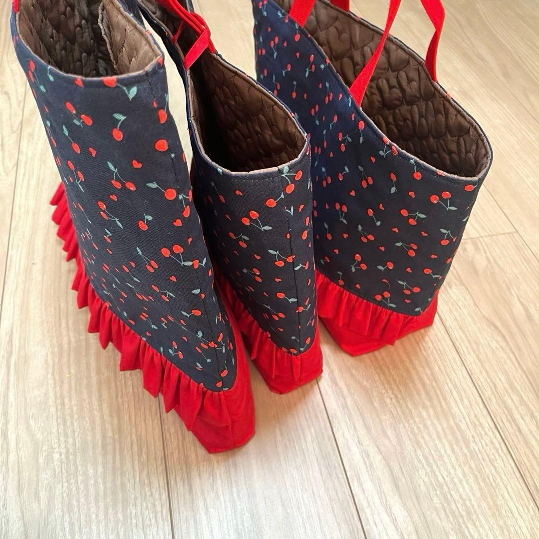 GREEBLUE チェリー柄フリル付きトートバッグ4点セット