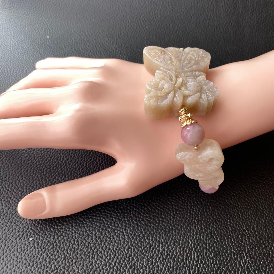 ムーンストーン蓮蝶々ミニヘビブレスレット