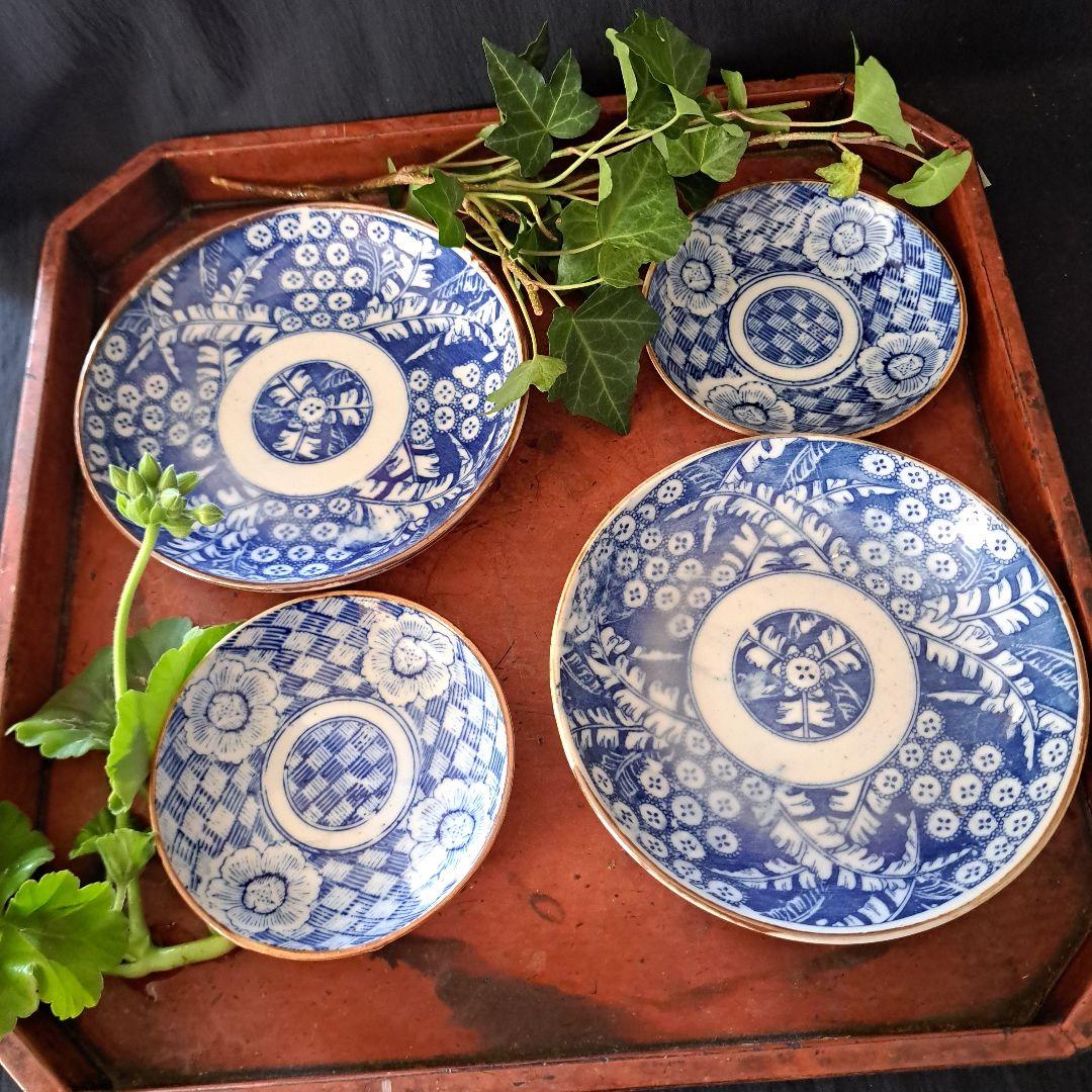 「印判の楽しみ 羊歯と花のモチーフ」 皿(直径16cmと11cm) 6客セット