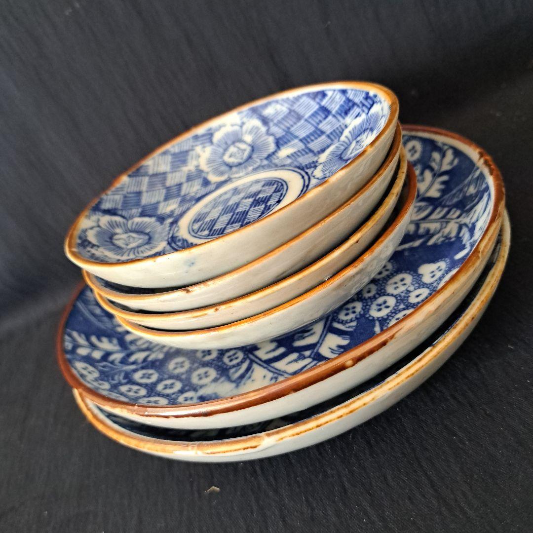 「印判の楽しみ 羊歯と花のモチーフ」 皿(直径16cmと11cm) 6客セット