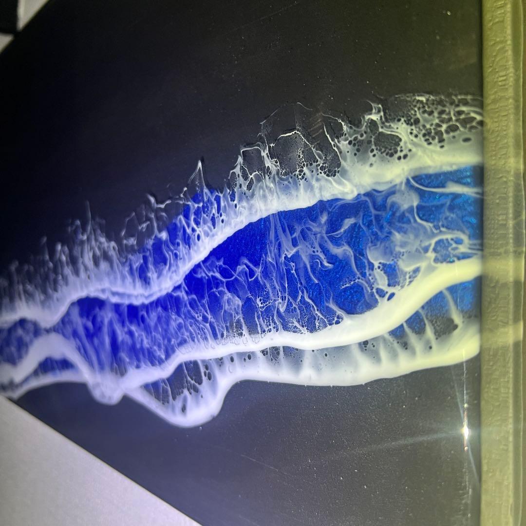 【レジンアート】モノクローム／夜光虫／蓄光／ワイドパネル 60cm × 28cm