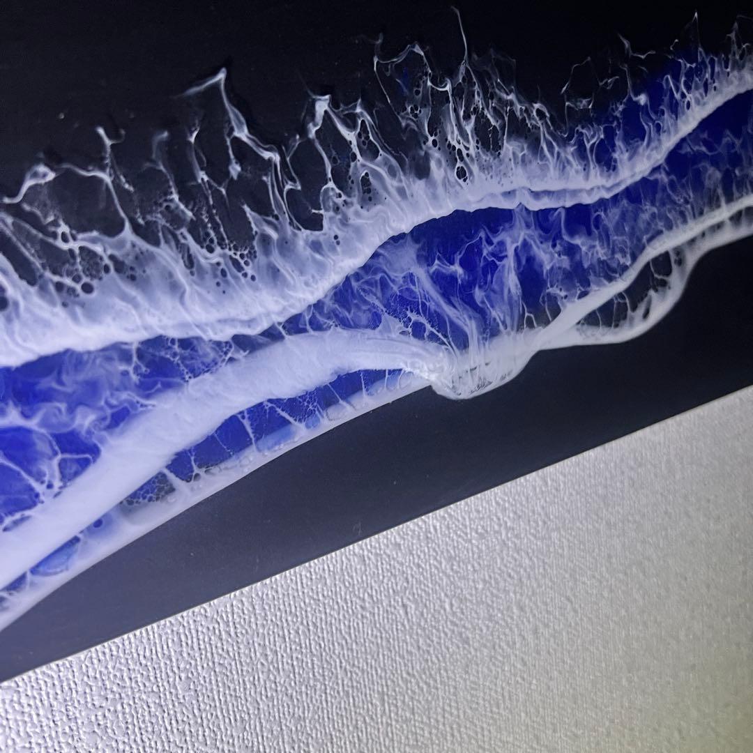 【レジンアート】モノクローム／夜光虫／蓄光／ワイドパネル 60cm × 28cm