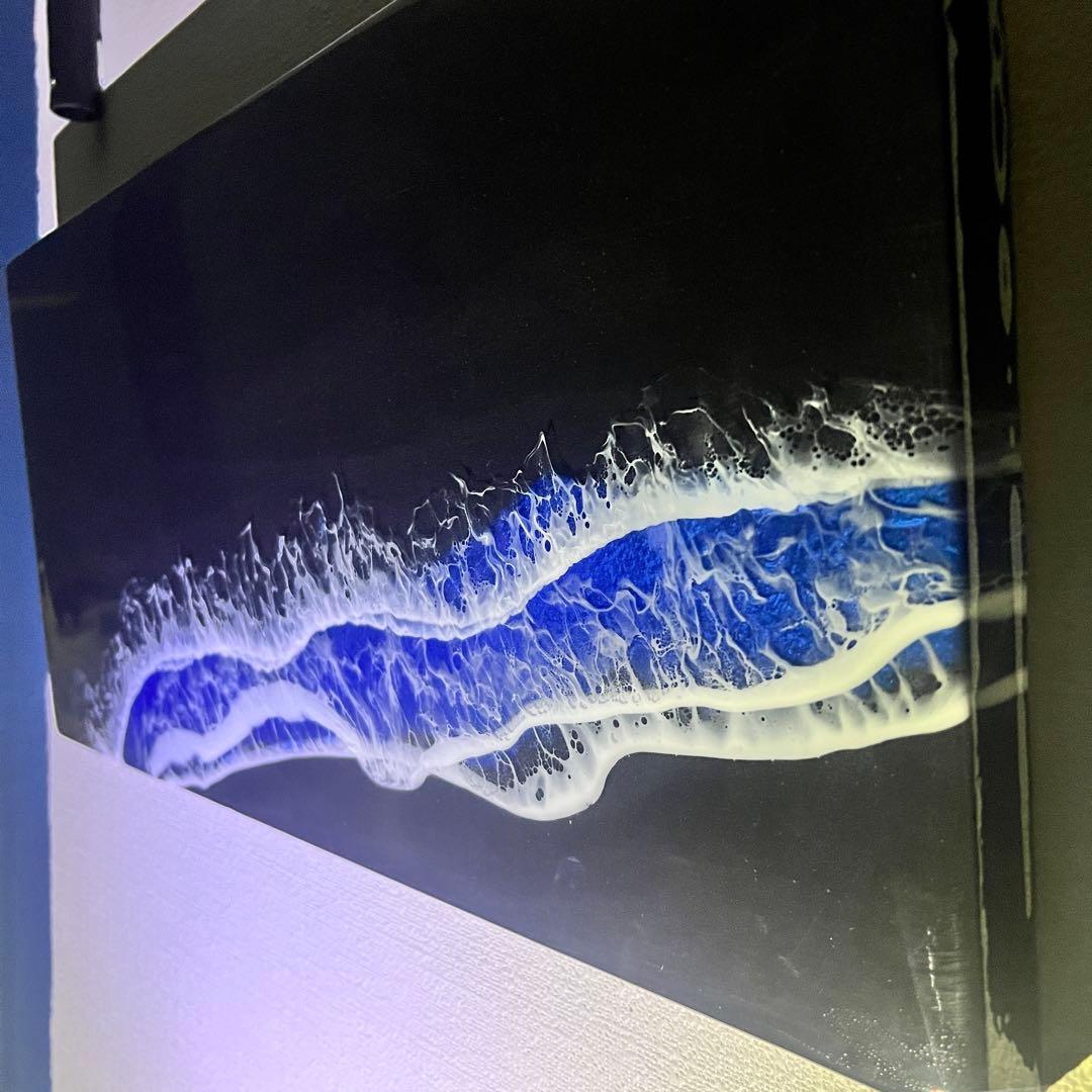 【レジンアート】モノクローム／夜光虫／蓄光／ワイドパネル 60cm × 28cm