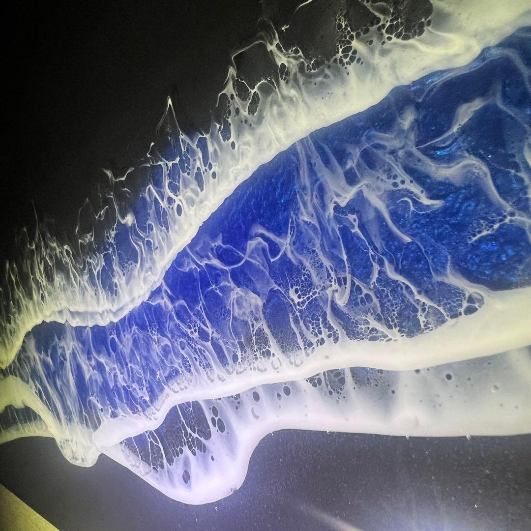 【レジンアート】モノクローム／夜光虫／蓄光／ワイドパネル 60cm × 28cm