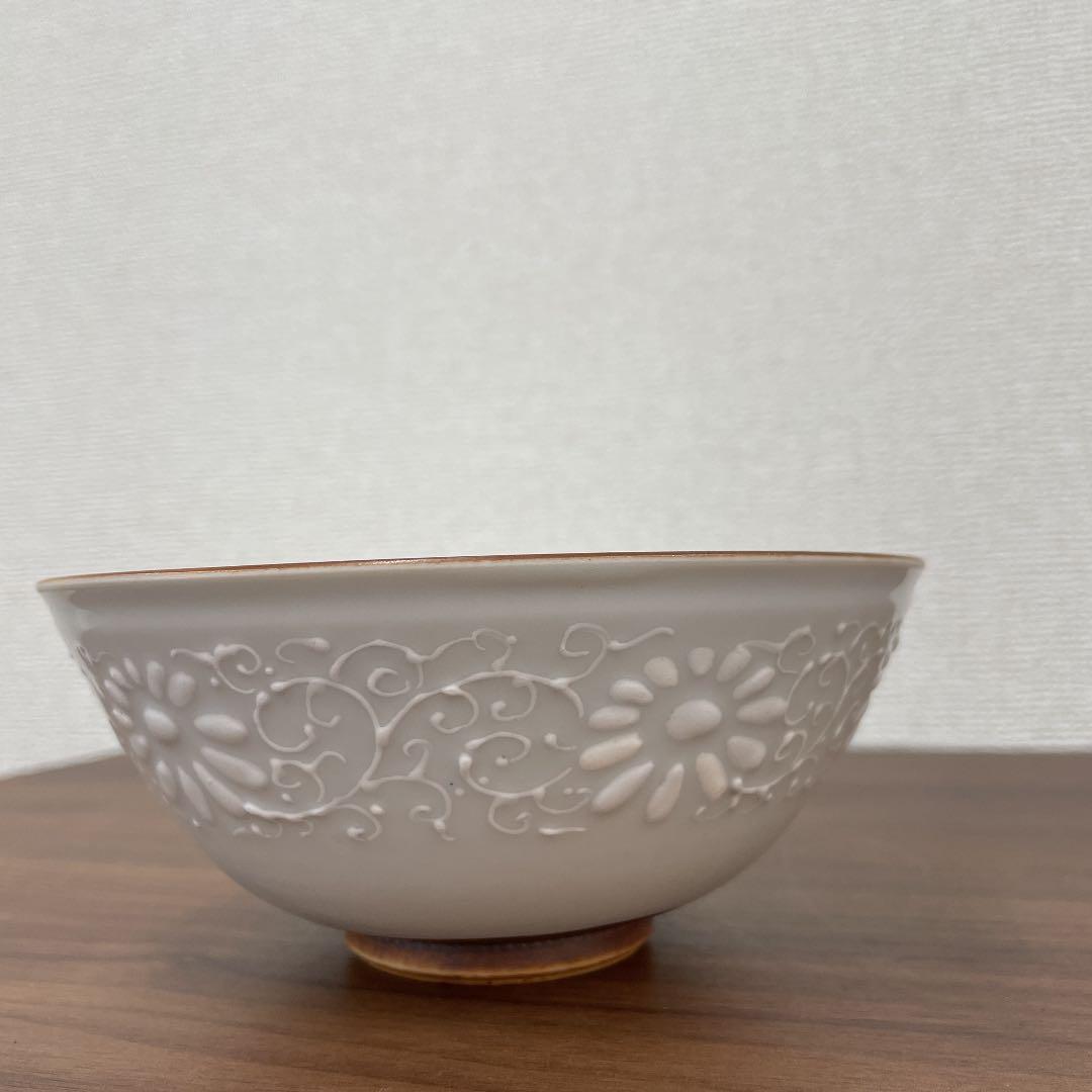 【骨董品】河本礫亭 白磁唐草紋 茶碗
