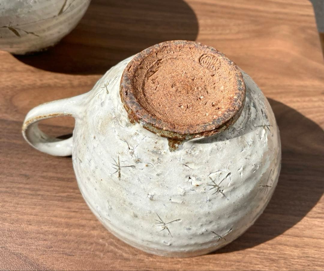 和モダン 陶芸カップ 6客 手描き草文様 ナチュラル系