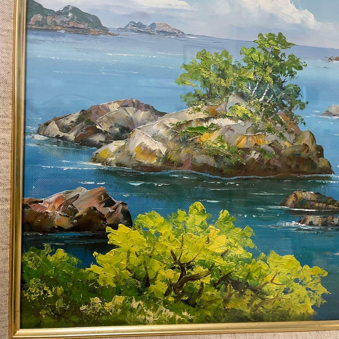 羽沢清水　浦城海岸　風景画　油彩画　額装　サイン有り