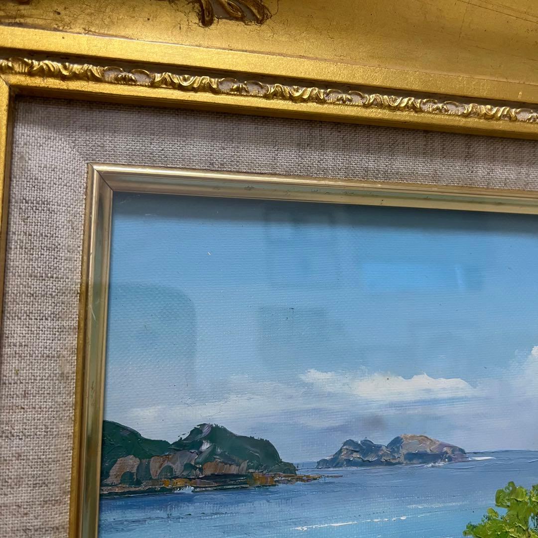 羽沢清水　浦城海岸　風景画　油彩画　額装　サイン有り