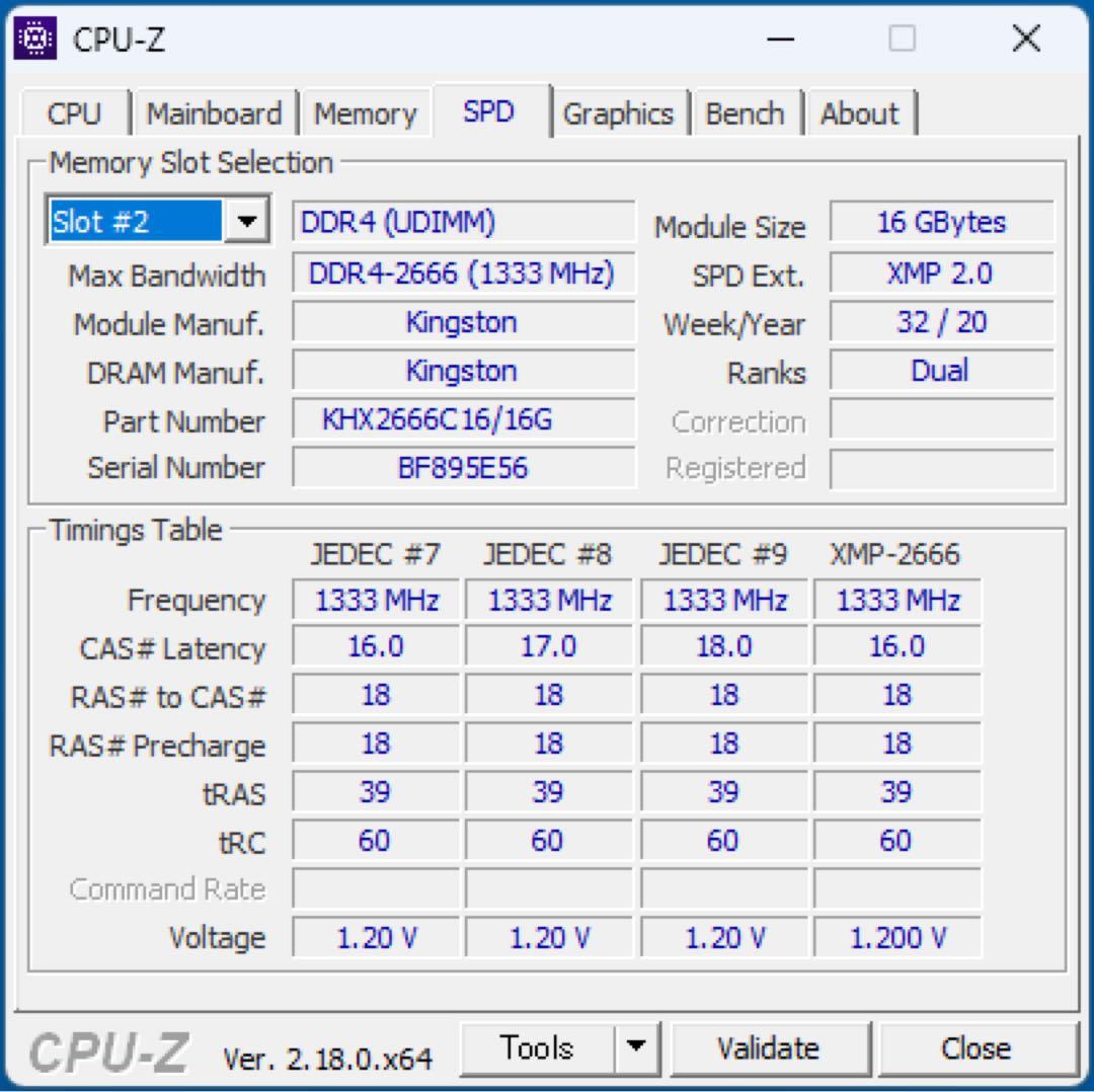 HyperX FURY DDR4 2666MHz 16GBx2枚　計32GB