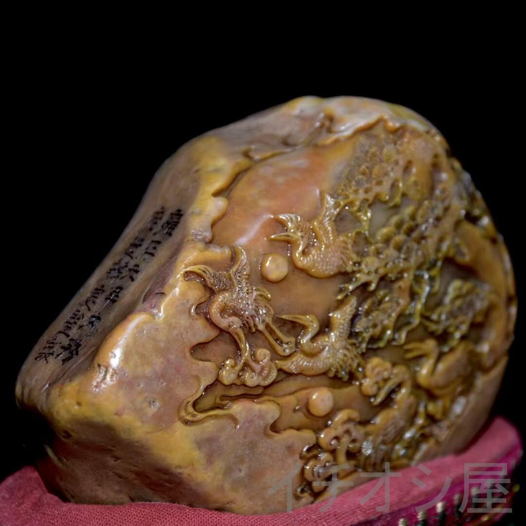 旧藏珍品【松鶴延年】印鑑｜寿山石原石の印章｜天然石｜細密彫｜開運置物｜台座付き