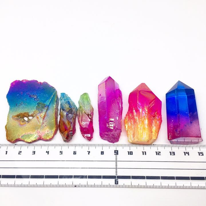 天然石 オーラ水晶 ポイント スライス ジオード グラデーション 6点セット