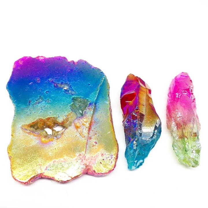 天然石 オーラ水晶 ポイント スライス ジオード グラデーション 6点セット