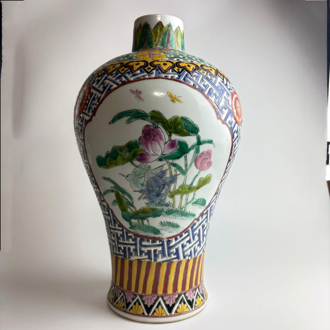 中国 花瓶 色絵 粉彩 壺 飾壺