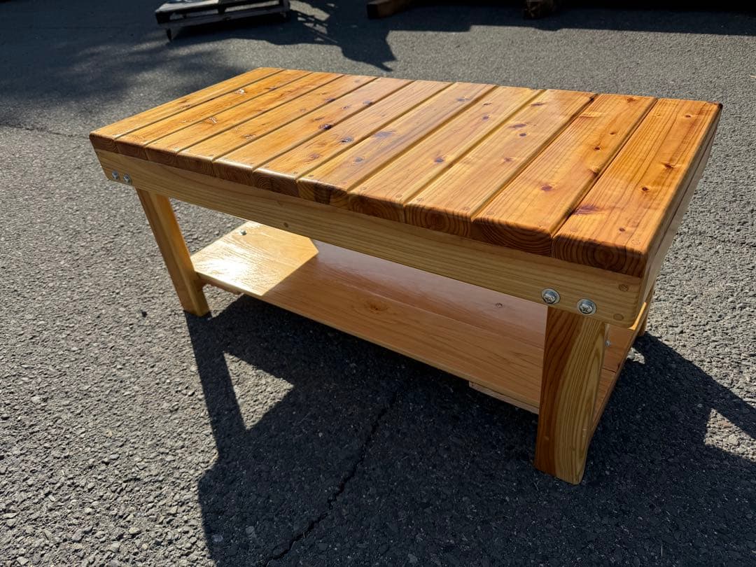 木製ベンチ　縁台タイプ　下段物置き付き