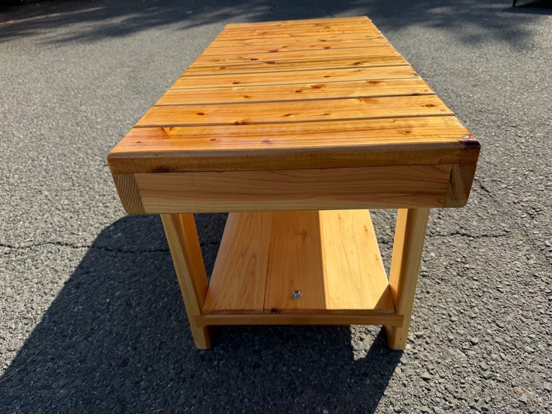 木製ベンチ　縁台タイプ　下段物置き付き