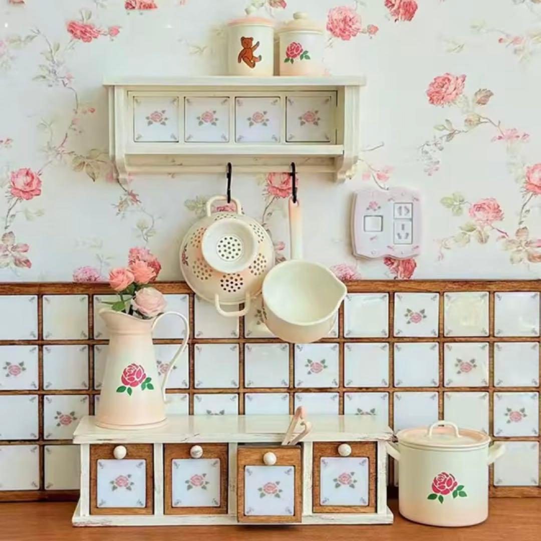 ミニチュア　キッチン家具　引き出し収納　マニーローズ　ドールハウス　1/6