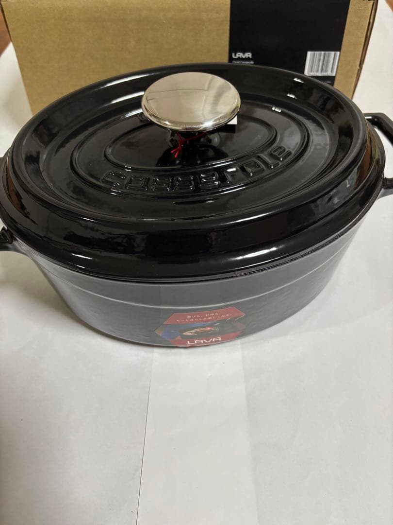 LAVA ラヴァ オーバルキャセロール シャイニーブラック25cm割れ凹み無し②