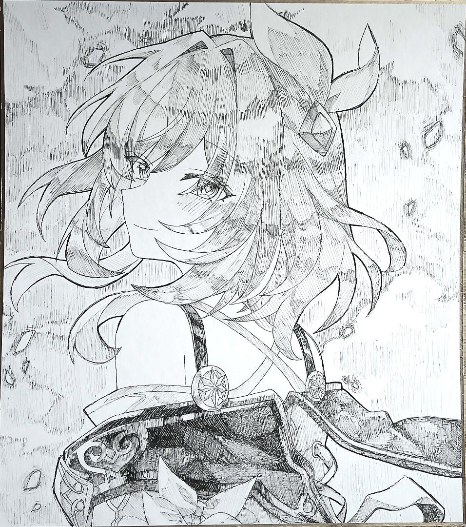 キュレネ　手描きイラスト　特大色紙　崩壊:スターレイル　スタレ　ペン画