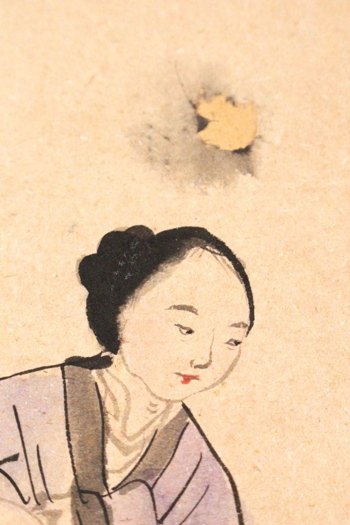 No4471 掛軸　中国画　貴亭　唐美人画賛　着色紙本　唐物　中国美術　送料無料