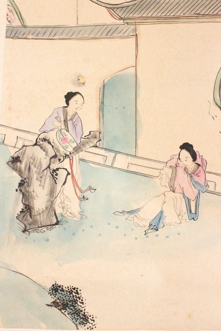 No4471 掛軸　中国画　貴亭　唐美人画賛　着色紙本　唐物　中国美術　送料無料