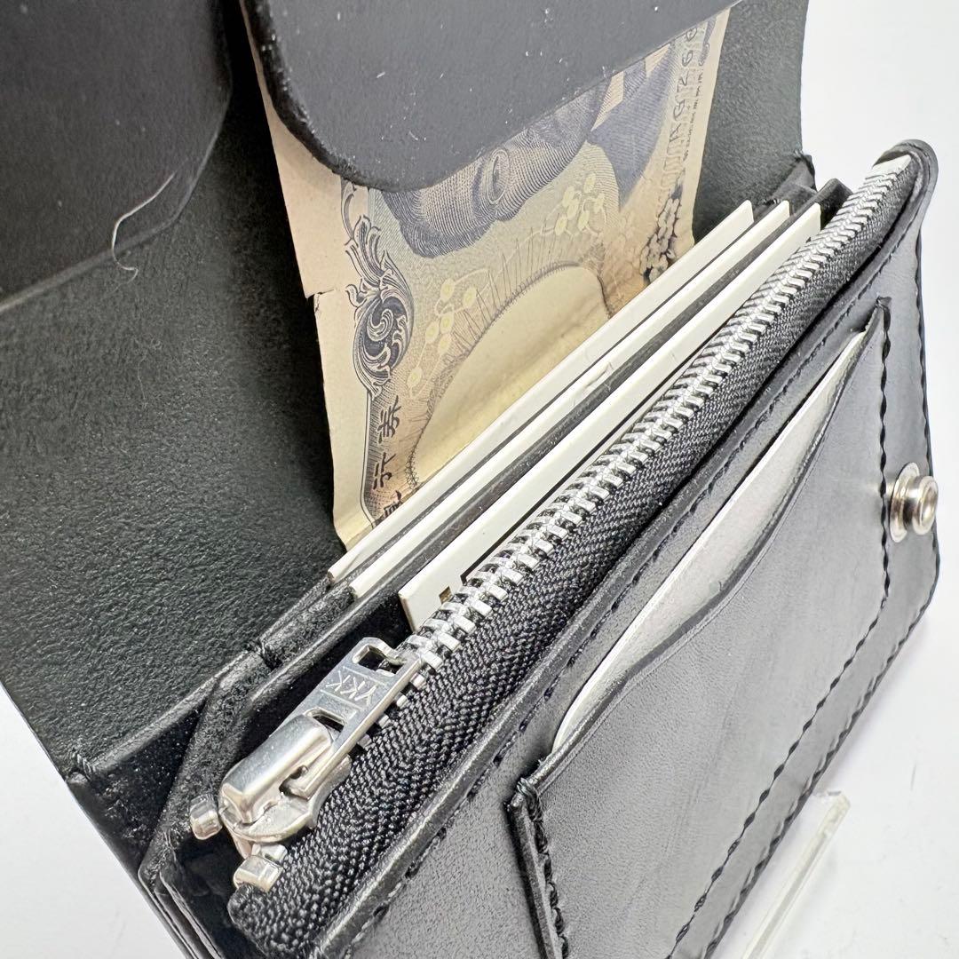 【本革】トラッカーウォレット　ミドル　姫路レザー　ブラック　二つ折り財布