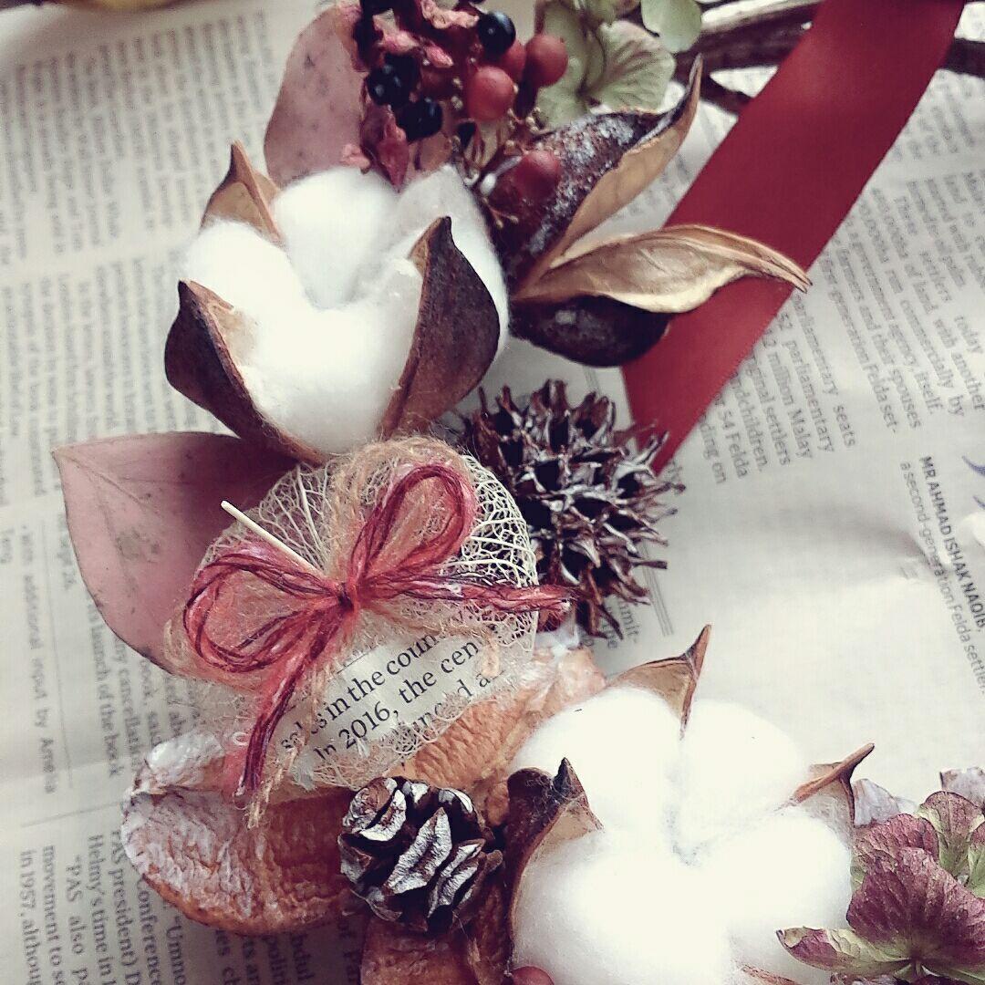 レッドカラー×フラワーリース　クリスマスリース　スワッグ　ドライフラワー