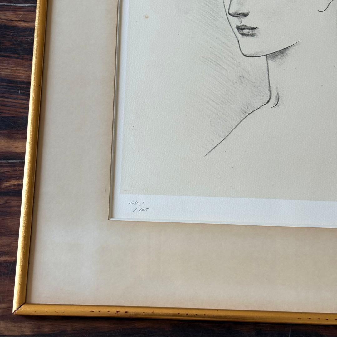 舟越保武「D嬢」リトグラフ 額装 124/125 直筆サイン 美人画