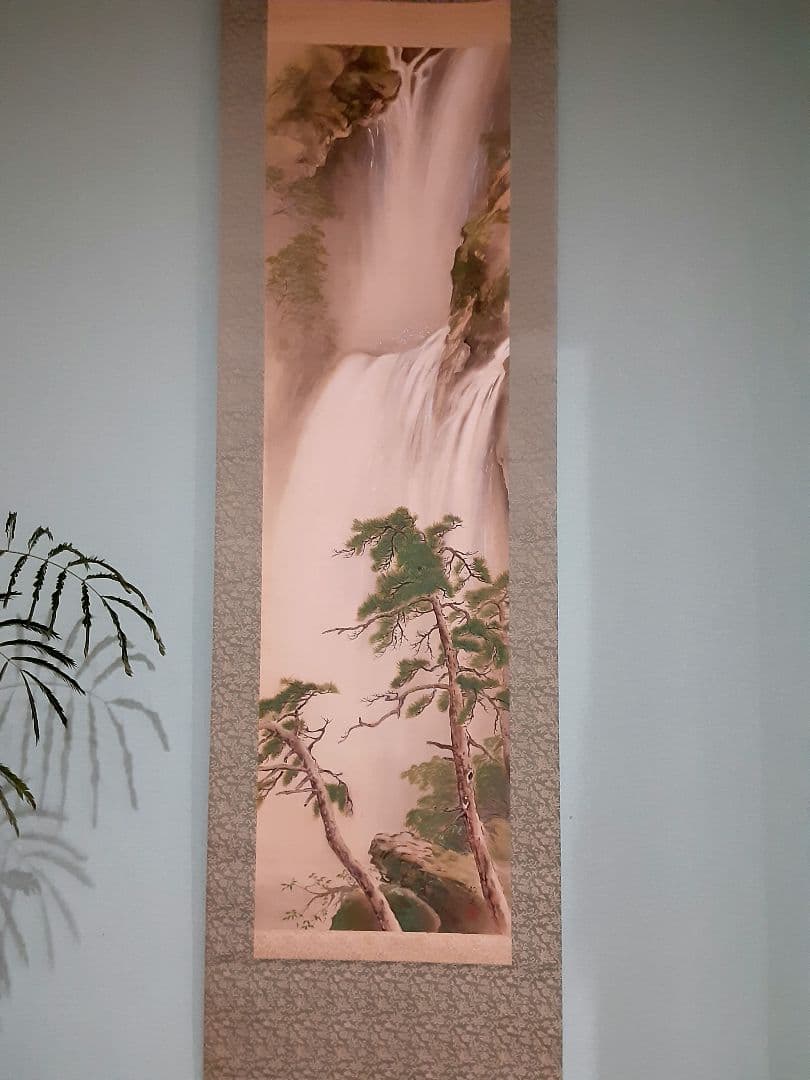 日本画、掛け軸、夏掛け、山本朝光『深山瀑布』