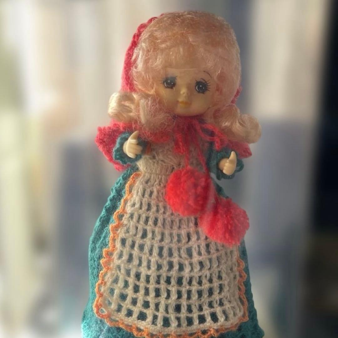 可愛い毛糸編み人形★おかんアート 瓶ドール　昭和レトロ