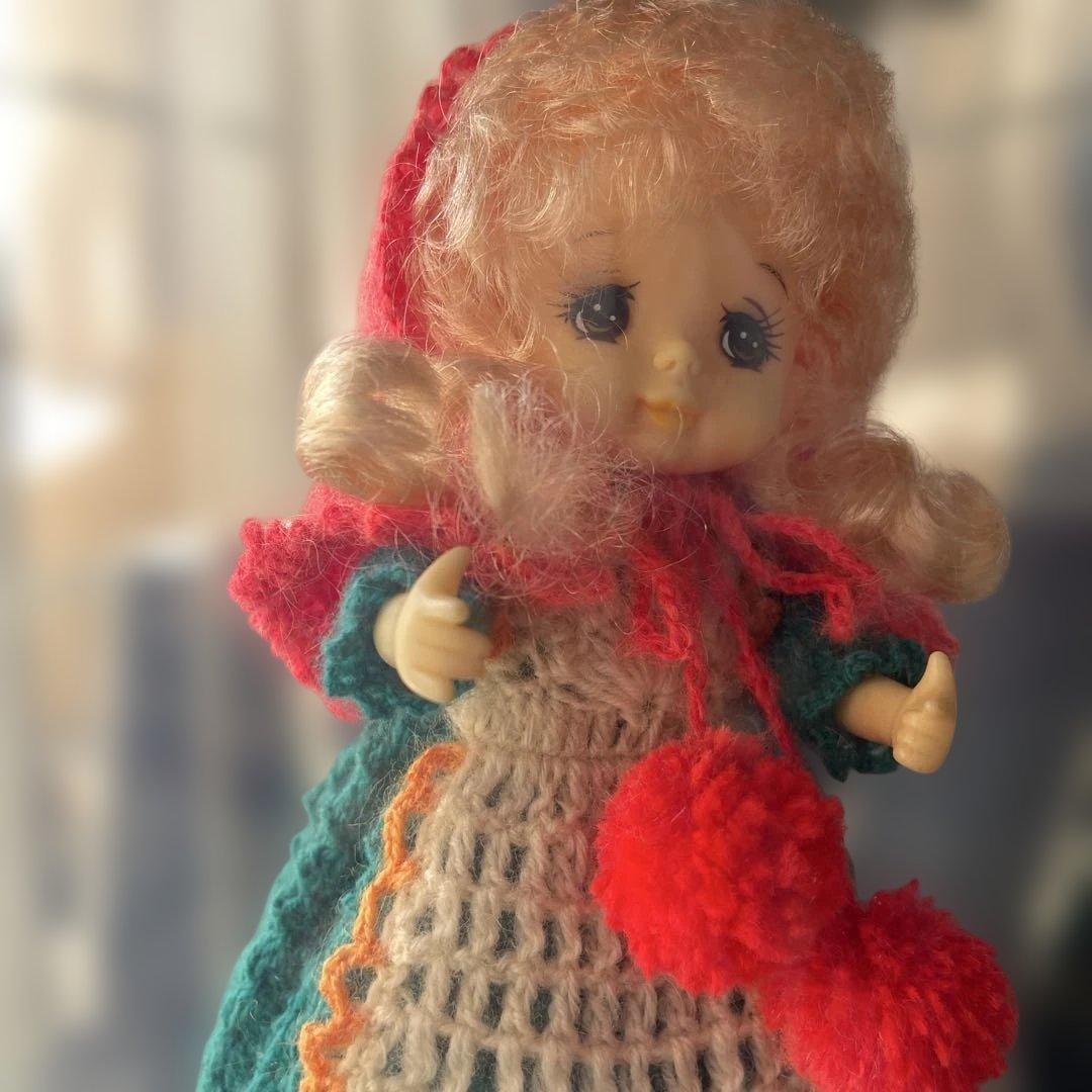 可愛い毛糸編み人形★おかんアート 瓶ドール　昭和レトロ