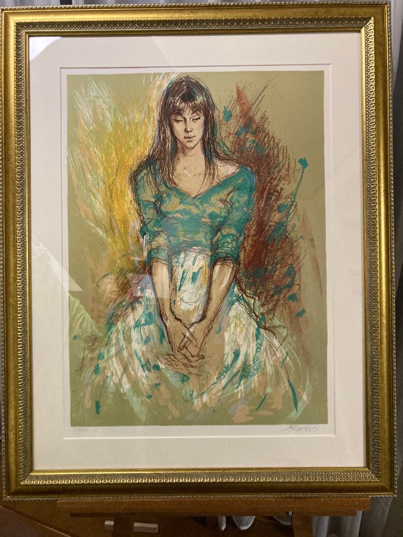 リトグラフ 人物画【ジャック・ペクナール 】 フランス人気画家 額装 大判 挿箱