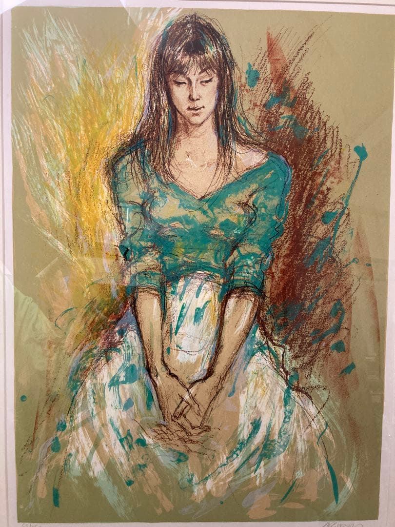 リトグラフ 人物画【ジャック・ペクナール 】 フランス人気画家 額装 大判 挿箱