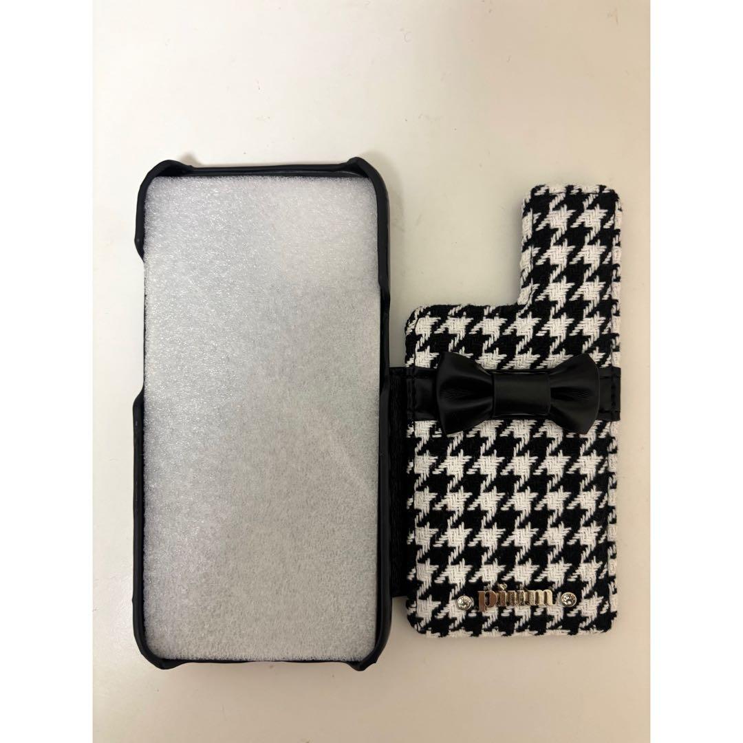 pium 千鳥柄フロントリボンiPhoneケース 15 ブラック