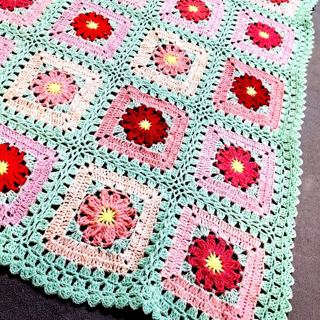 (60)グラニースクエア☆ブランケット☆春色☆120×155☆SALE★
