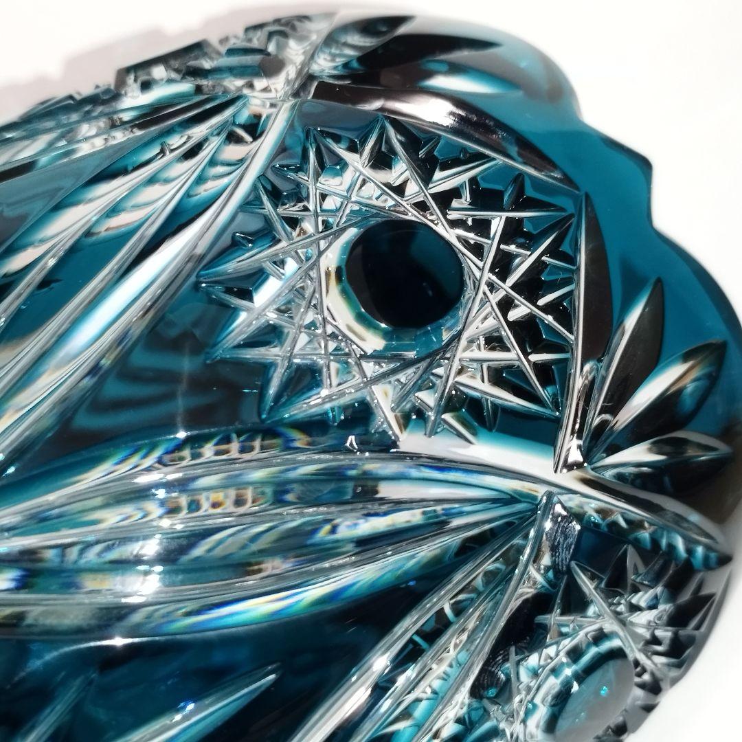 【希少】エルベクリスタル 色被せ花瓶 シーブルー 高さ23cm