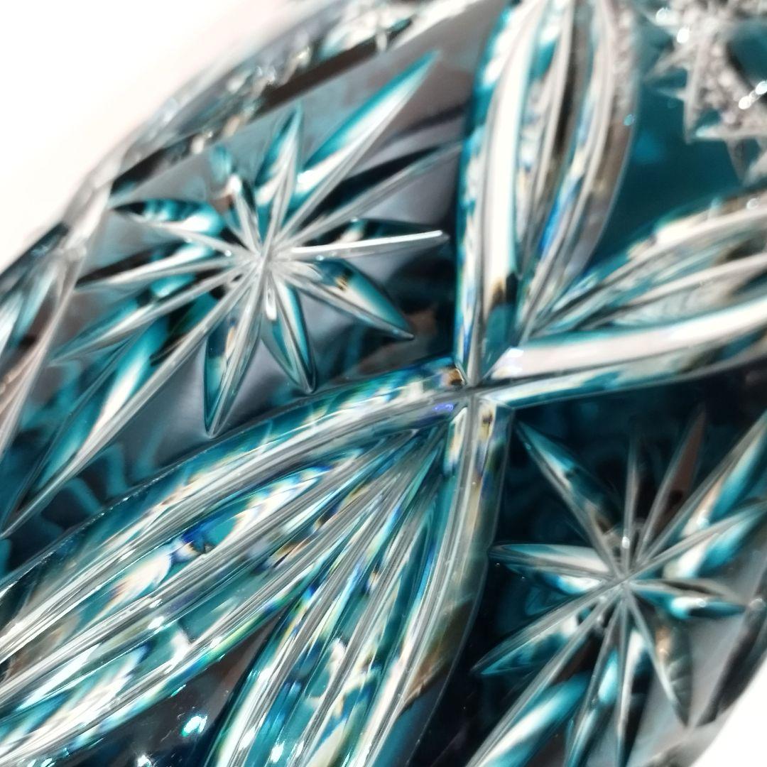 【希少】エルベクリスタル 色被せ花瓶 シーブルー 高さ23cm