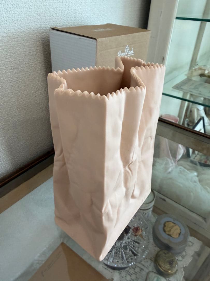 【希少】ローゼンタール 紙袋 花瓶 ピンクベージュ 18cm