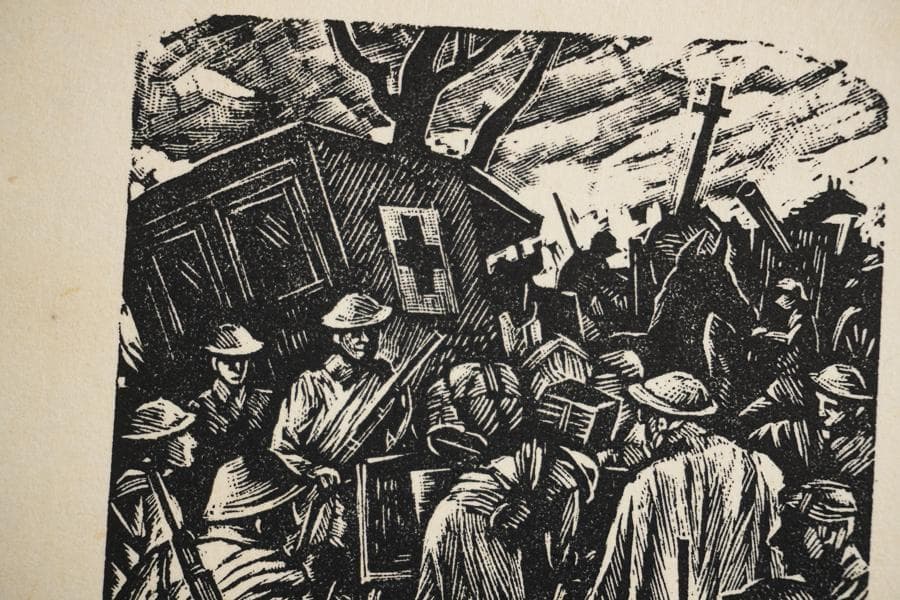 北岡文雄 カポレットの退却 木版画 18/75 1966年