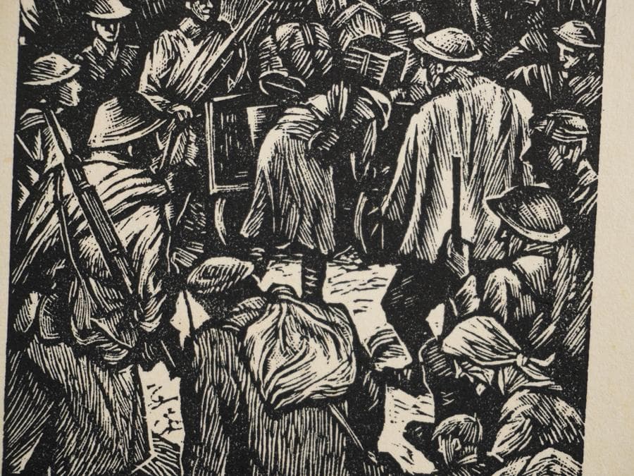 北岡文雄 カポレットの退却 木版画 18/75 1966年