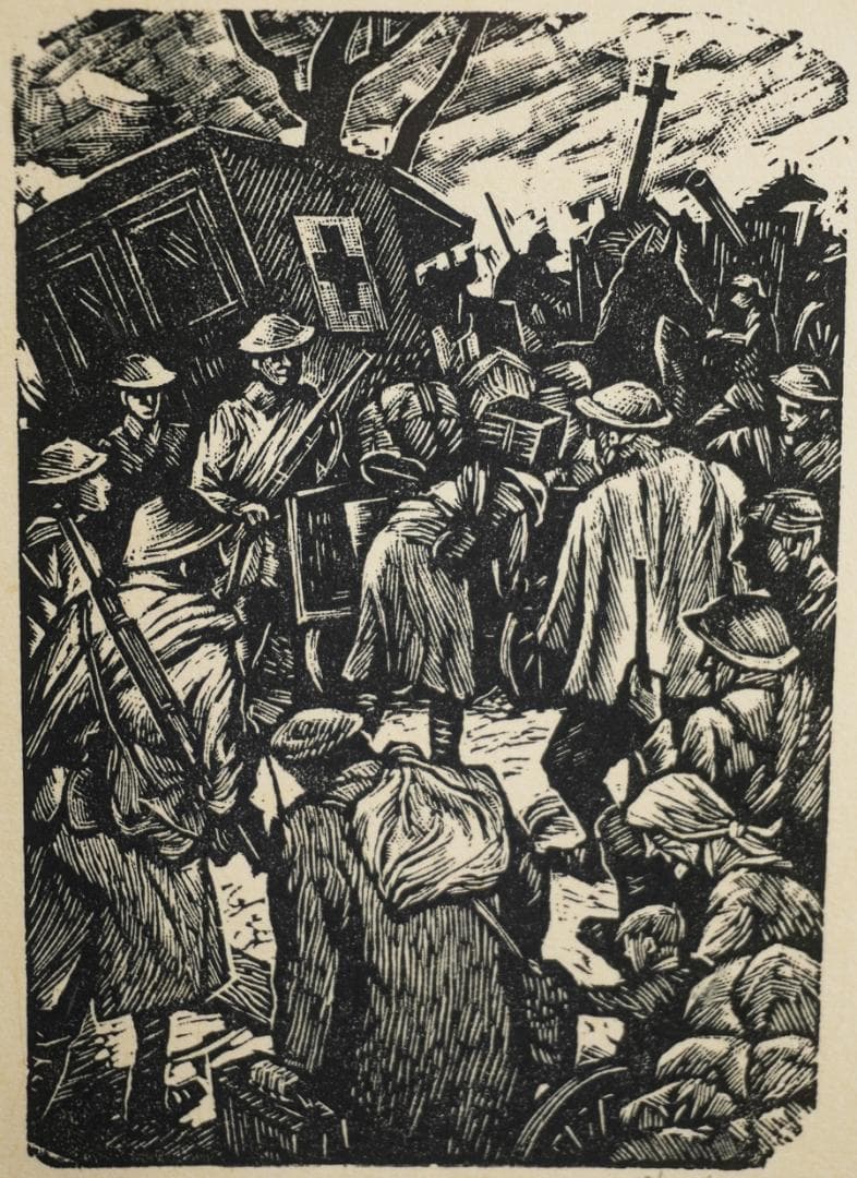 北岡文雄 カポレットの退却 木版画 18/75 1966年