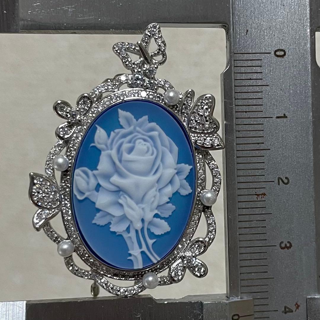 天然石ペンダント　カメオ　青瑪瑙　白蝶貝　25*18mm SV925刻印