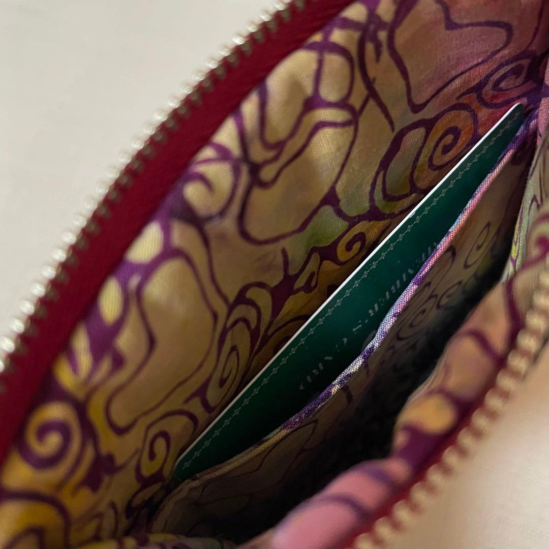 ♡12㎝ファスナー魔女グレー/赤系ポーチ♡ハンドメイド　アレキサンダーヘンリー