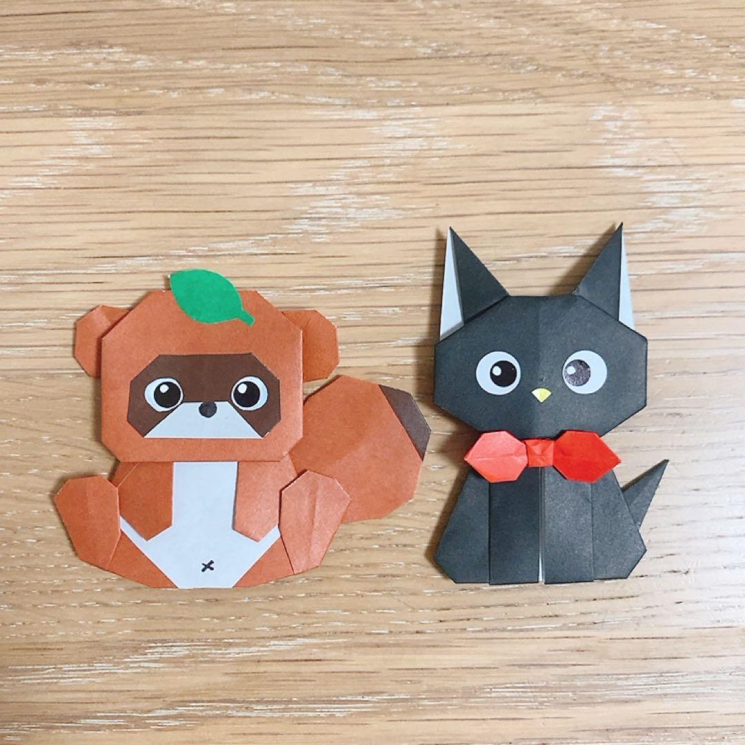 コマチページ(折り紙 黒猫5枚&たぬき5枚 ハンドメイド)