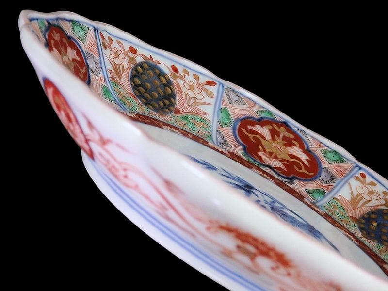 古伊万里　金襴手　松竹梅　菊花四方襷紋に花の図　６寸皿　N149AS-CYy