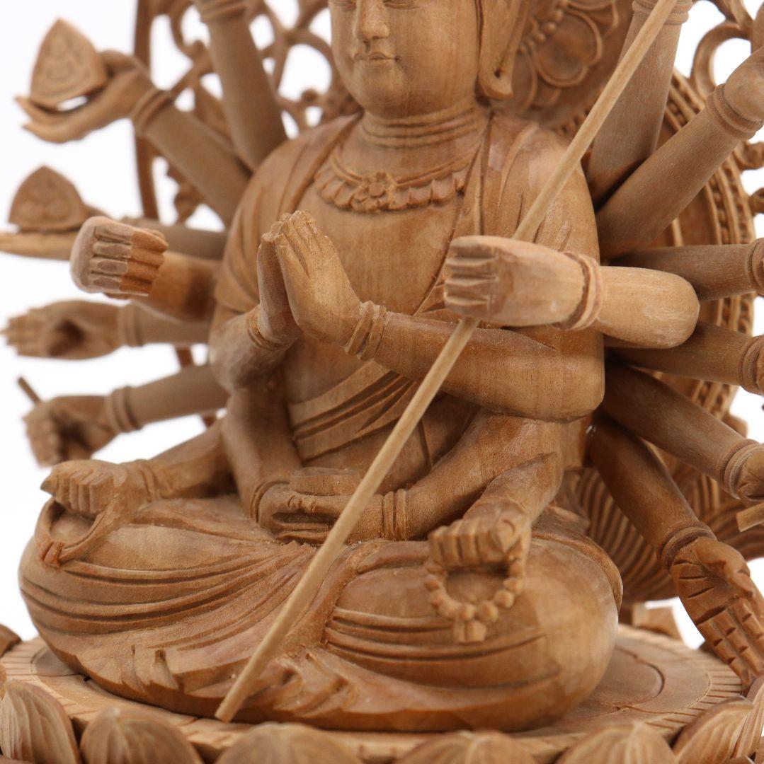 早坂清作 千手観音 白檀木彫 仏像 仏教美術 共箱　YY22　1FB65