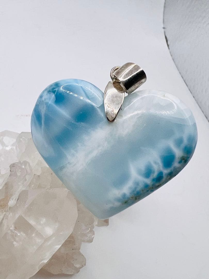 高品質ラリマーハートペンダント 天然石パワーストーン癒しのシルバー925