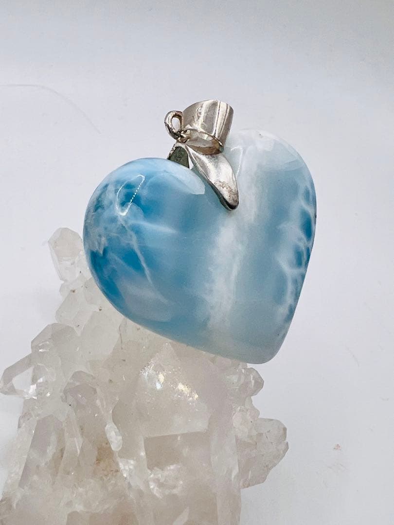 高品質ラリマーハートペンダント 天然石パワーストーン癒しのシルバー925