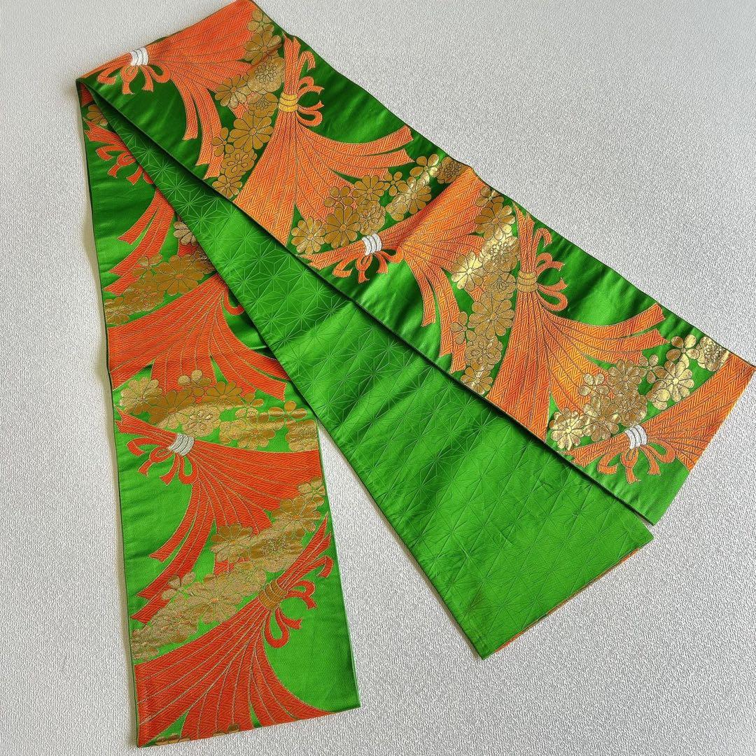 セット　七五三　7歳女の子　長着＆袋帯＆袖なし長襦袢＆小物　レモン色×黄緑　のし