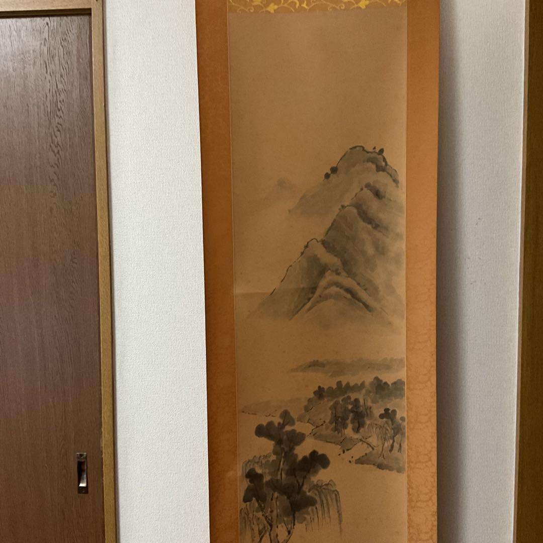 絹本水墨山水図 【南画】 八十八翁の在名 落款印譜在 作者不詳合い箱